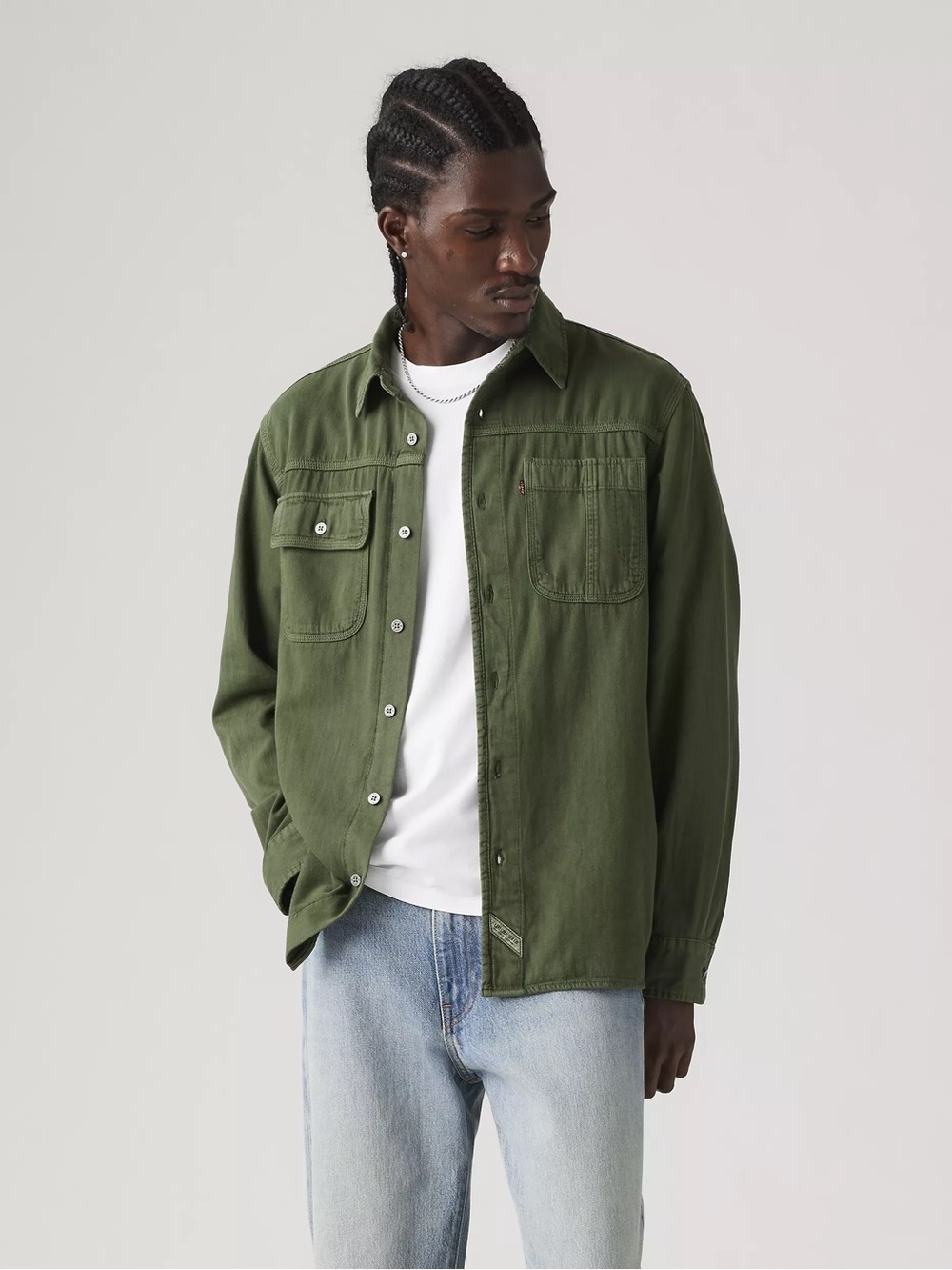 Levi's Auburn Worker Shirt Olive Green Long-Sleeve Garment Dye Utility Size L